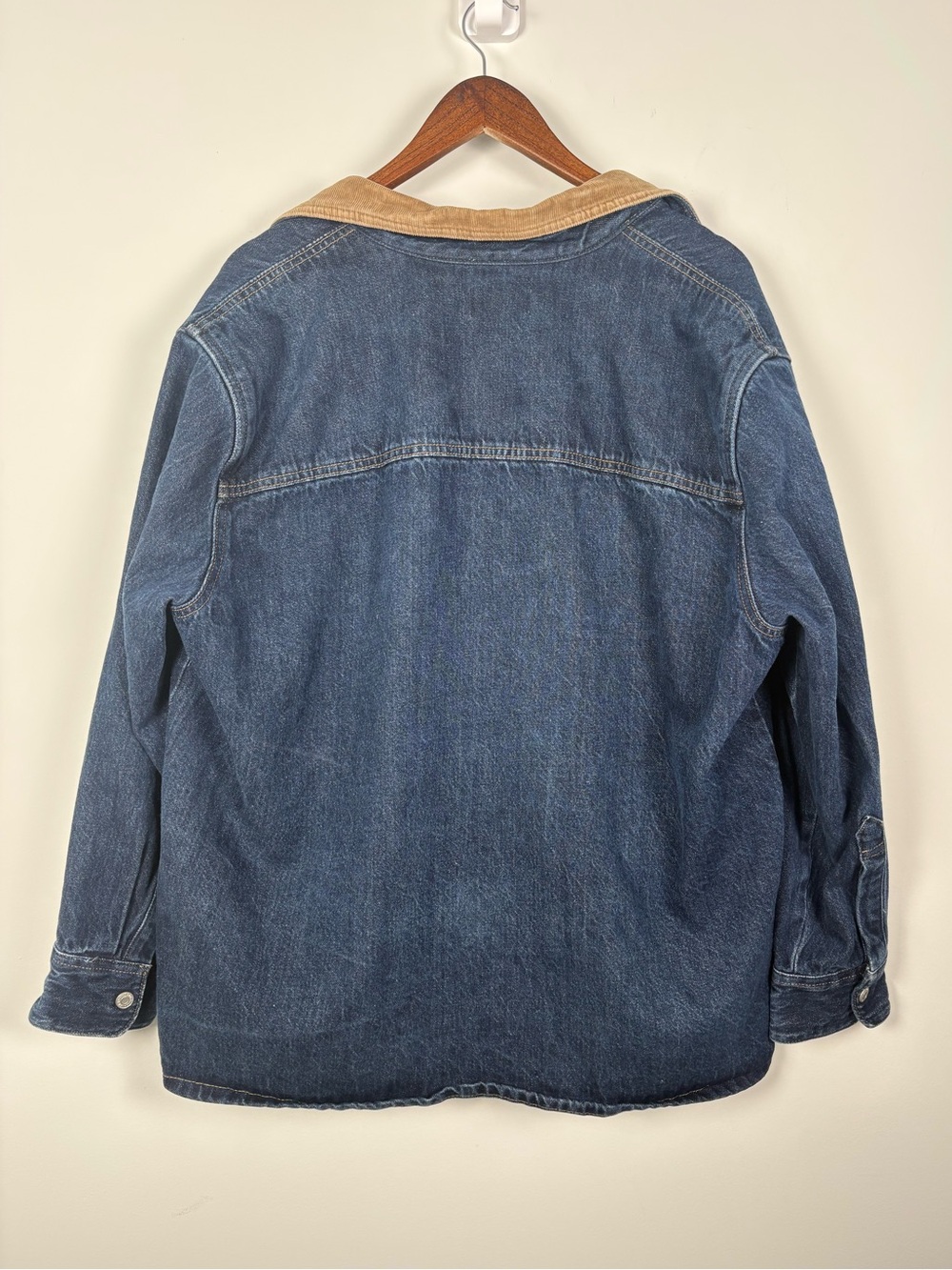 Levi Strauss Men's Dark Blue Denim Jacket Tan Corduroy Collar Heavy Weight Large - Picture 2 of 13